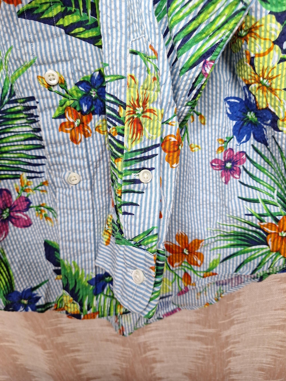 Ralph Lauren Mens Blue Striped Button-Down with Green, Orange & Yellow Floral - Picture 5 of 12